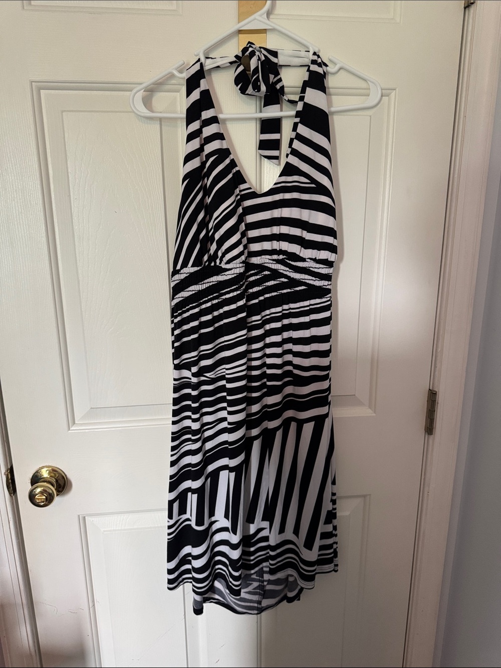 a.n.a Black and White One-Shoulder Striped Dress